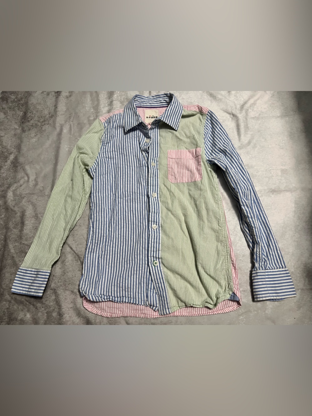 Mini Boden Striped Button-Down Shirt in Blue, Pink, Green